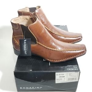 Bonafini Men's Pull On Boots Size 7 Brown NIB Zip